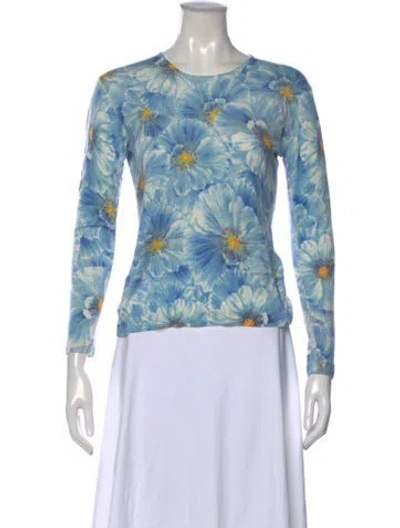 Pre-owned Richard Grand Cashmere Floral Print Sweater In Blue