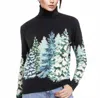 Richard Grand Cashmere Intarsia Cashmere Pine Tree Turtleneck Sweater In Black W/ Tree Scene In Black