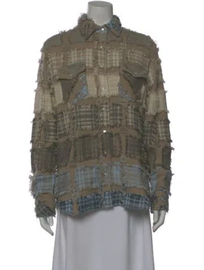 Pre-owned Richard Grand Cashmere Plaid Print Button-up Top W/ Tags In Multi