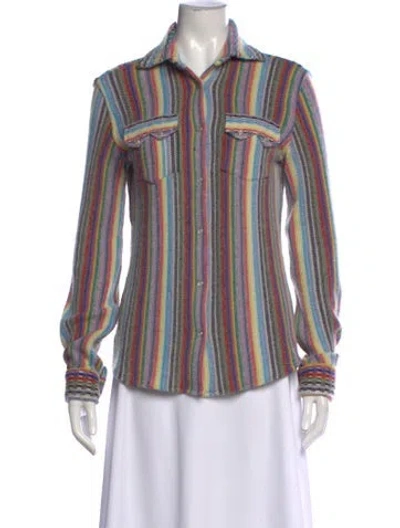 Pre-owned Richard Grand Cashmere Striped Button-up Top In Multi
