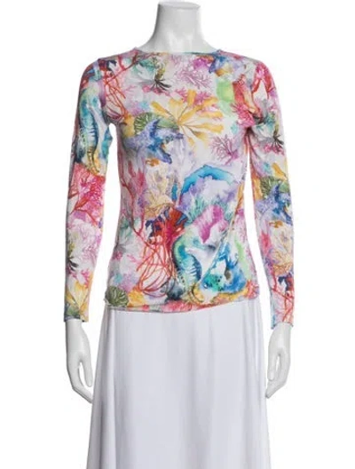 Pre-owned Richard Grand Floral Print Crew Neck Top In Blue