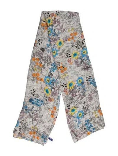 Pre-owned Richard Grand Wool Floral Print Scarf In Grey