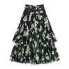 Richard Quinn Daisy Tiered Black/green Pleated Skirt In Green