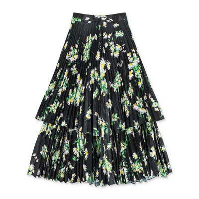 Richard Quinn Daisy Tiered Black/green Pleated Skirt