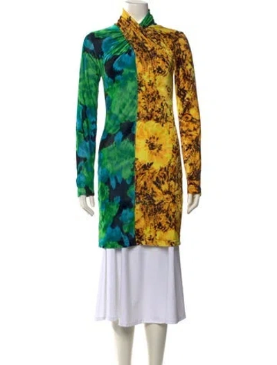 Pre-owned Richard Quinn Floral Print Cowl Neck Tunic In Green