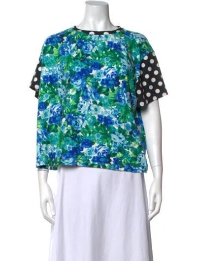 Pre-owned Richard Quinn Floral Print Crew Neck Top In Blue