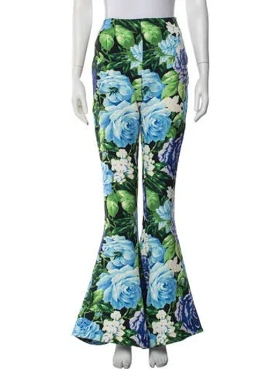 Pre-owned Richard Quinn Floral Print Flared Pants In Blue/green