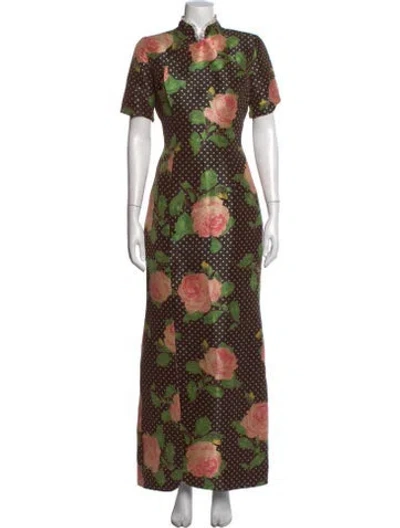 Pre-owned Richard Quinn Floral Print Long Dress In Brown