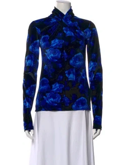 Pre-owned Richard Quinn Floral Print Mock Neck Top In Blue