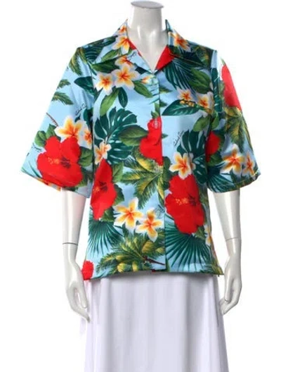 Pre-owned Richard Quinn Floral Print Short Sleeve Top In Blue