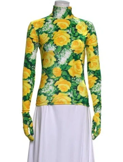 Pre-owned Richard Quinn Floral Print Turtleneck Sweater In Yellow