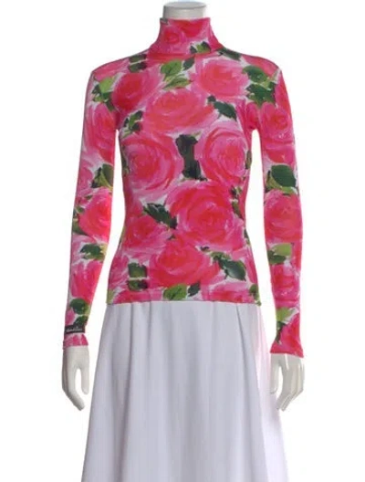 Pre-owned Richard Quinn Floral Print Turtleneck Top In Pink