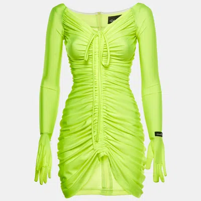 Richard Quinn Neon Green Jersey Glove Detail Ruched Mini Dress