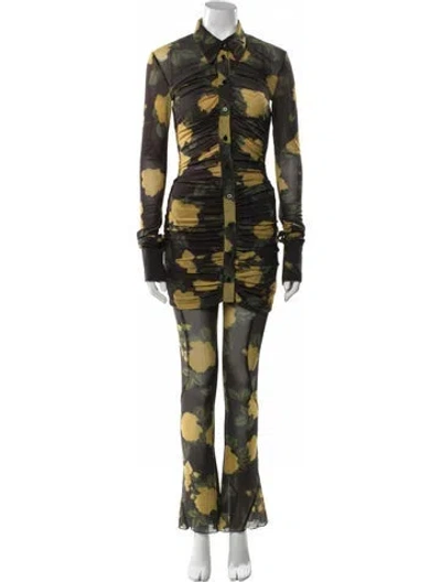 Pre-owned Richard Quinn Printed Ruffle Embellishment Pant Set In Brown