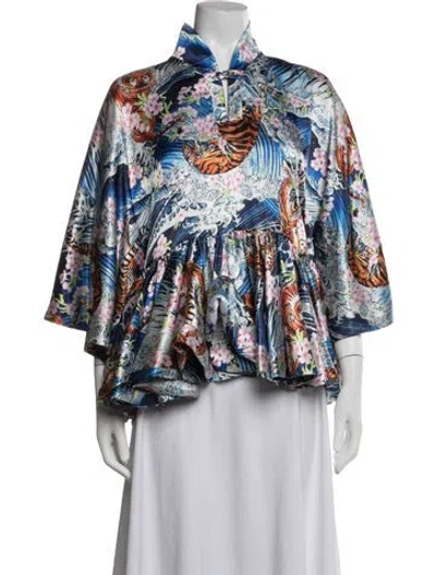 Pre-owned Richard Quinn Printed Short Sleeve Top In Black