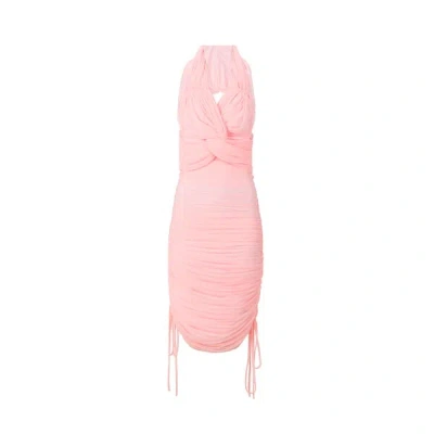 Richard Quinn Diana Ruched Tulle Dress In Pink