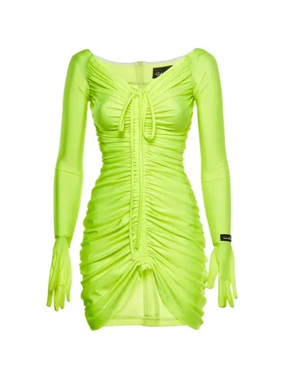 Pre-owned Richard Quinn Ruched Glove-detail Midi Dress In Green