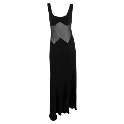 Pre-owned Richard Tyler 1990s  Angular Sheer Waist Black Silk Slip Gown 8us