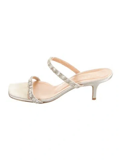 Pre-owned Richard Tyler Satin Studded Accents Sandals In White