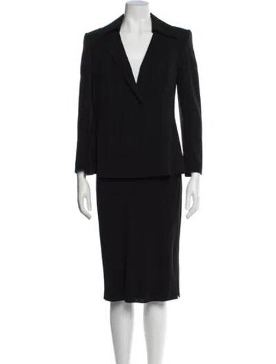 Pre-owned Richard Tyler Virgin Wool Cutout Accent Skirt Suit In Black