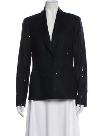 Pre-owned Richard Tyler Virgin Wool Patterned Blazer In Black