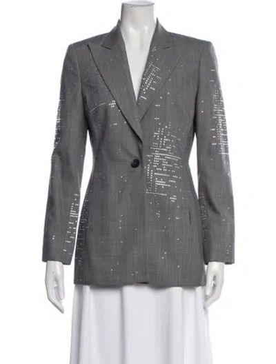 Pre-owned Richard Tyler Virgin Wool Patterned Blazer In Gray