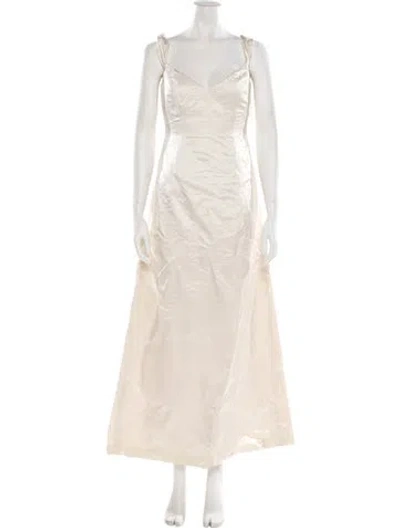 Pre-owned Richard Tyler V-neck Long Dress In Neutral