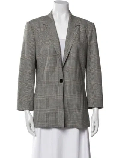 Pre-owned Richard Tyler Wool Plaid Print Blazer In Gray