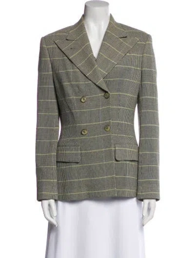 Pre-owned Richard Tyler Wool Plaid Print Blazer In Neutral