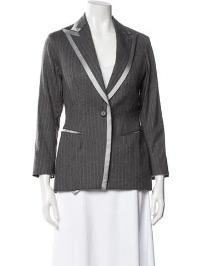 Pre-owned Richard Tyler Wool Striped Blazer In Gray