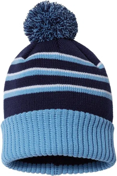 Richardson Stripe Pom Cuffed Beanie In Blue