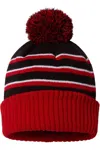 Richardson Stripe Pom Cuffed Beanie In Red