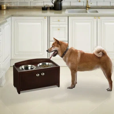 Richell Elegant Wooden Pet Elevated Feeder In Brown