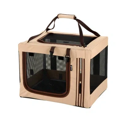 Richell Foldable Travel 3-way Pet Crate In Brown;tan