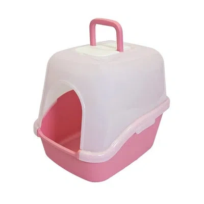 Richell Paw Trax Hooded Cat Litter Box Salmon In Pink