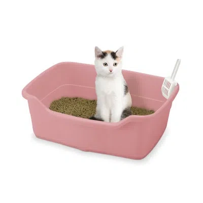 Richell Paw Trax Wide Cat Litter Pan In Salmon Pink