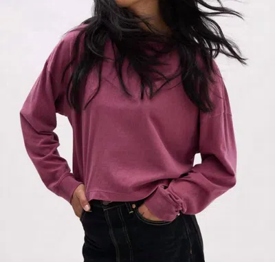 Richer Poorer Relaxed Cropped Long Sleeve Tee In Burgundy In Pink