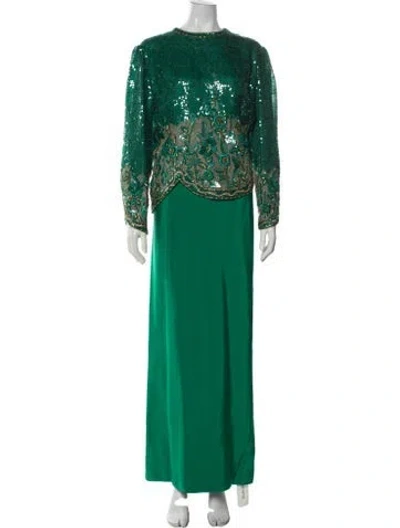 Pre-owned Richilene Floral Print Long Dress In Green