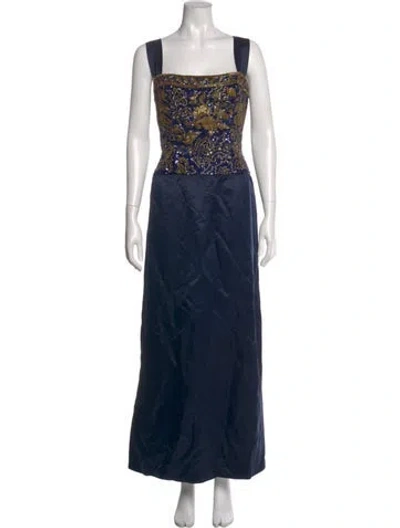 Pre-owned Richilene Lace Pattern Long Dress In Blue