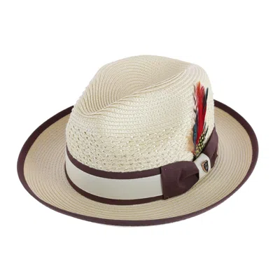 Richman Brothers Men's Polybraid Fedora Hat With Grossgrain Ribbon And Feather In White