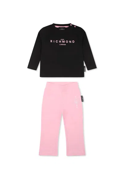 Richmond Black Suit For Baby Girl With Logo