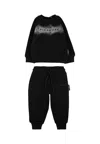 Richmond Black Suit For Baby Girl With Logo In Black