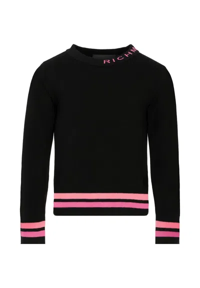 Richmond Kids' Black Sweater For Girl With Fuchsia Logo
