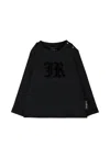 Richmond Black T-shirt For Baby Boy With Velvet Logo In Blue