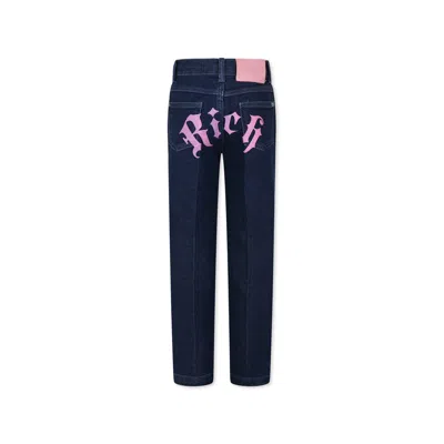 Richmond Kids' Blue Jeans For Girl With Logo In Black