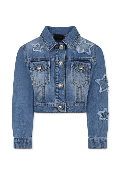Richmond Kids' Crop Denim Jacket For Girl With Stars In Blue