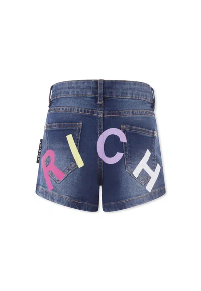 Richmond Kids' Denim Shorts For Girl With Logo In Blue
