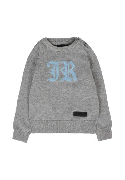 Richmond Grey Sweater For Baby Boy With Light Blue Logo In Gray