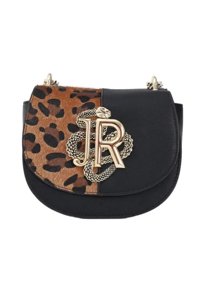 Richmond Leopard Print Shoulder Bag With Gold-tone Emblem In Black
