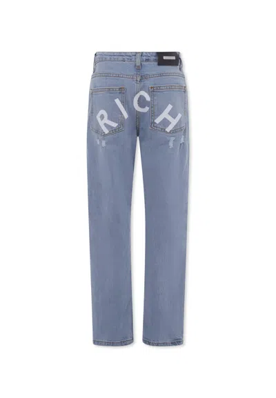 Richmond Kids' Light Blu Jeans For Boy With Logo In Blue